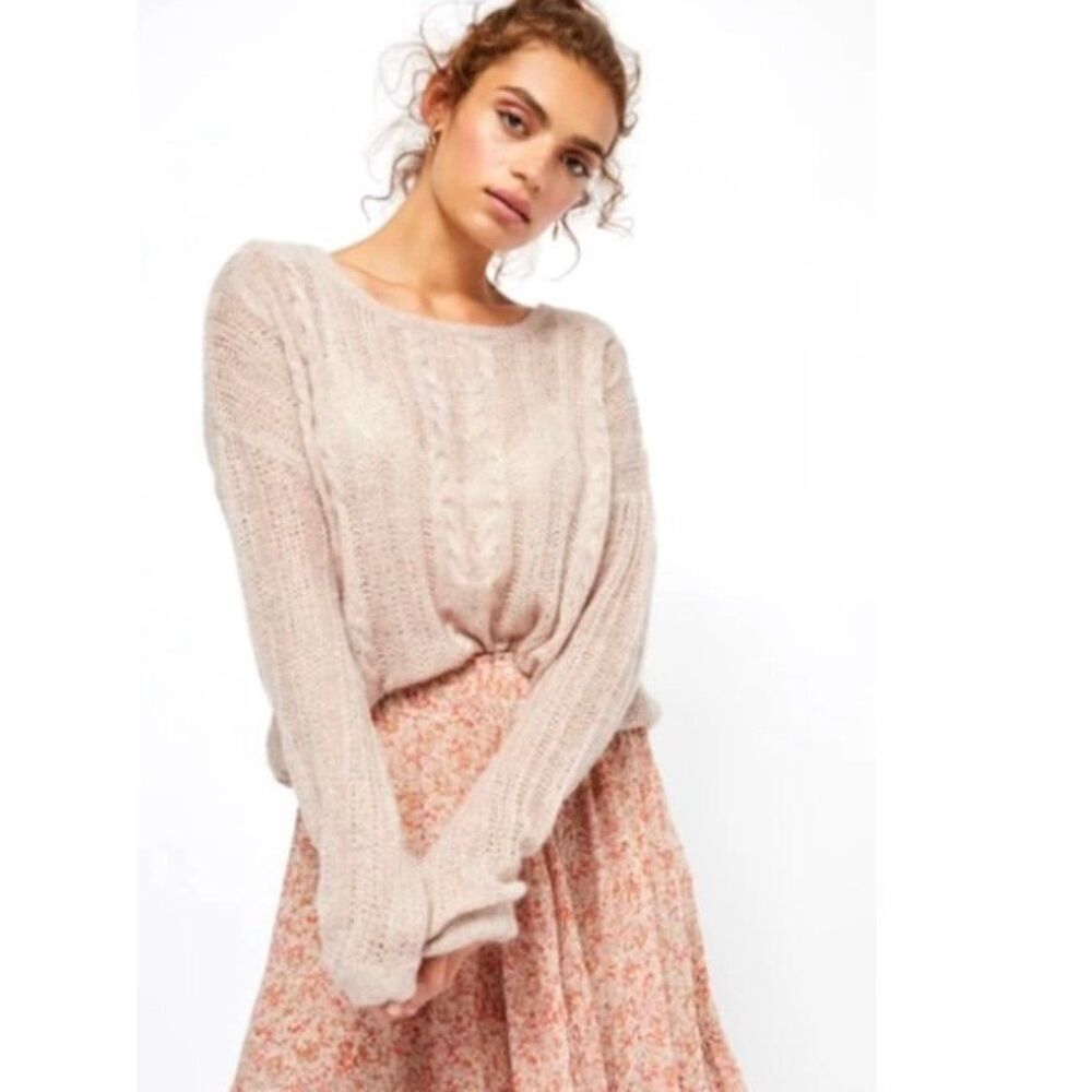 NEW Free People Women’s Small Angel Soft Blush Pale Pink Cable Knit Pullover